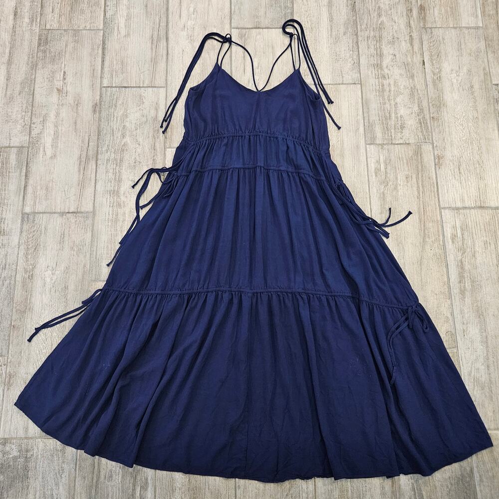 A Loves A Navy Maxi Dress Women’s S Tiered Strappy Tie Boho Chic Romantic Beachy